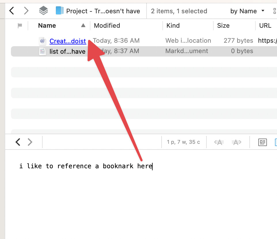 How to reference a bookmark from inside a markdown text file