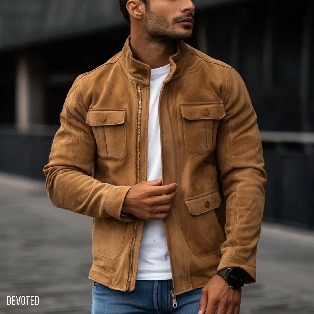Men&rsquo;s Leather Jacket | Suede | Tan brown | Blackburn jacket by Devoted