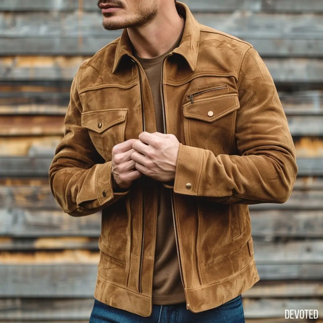 Men&rsquo;s Leather Jacket | Suede | Tan brown | Atlas jacket by Devoted