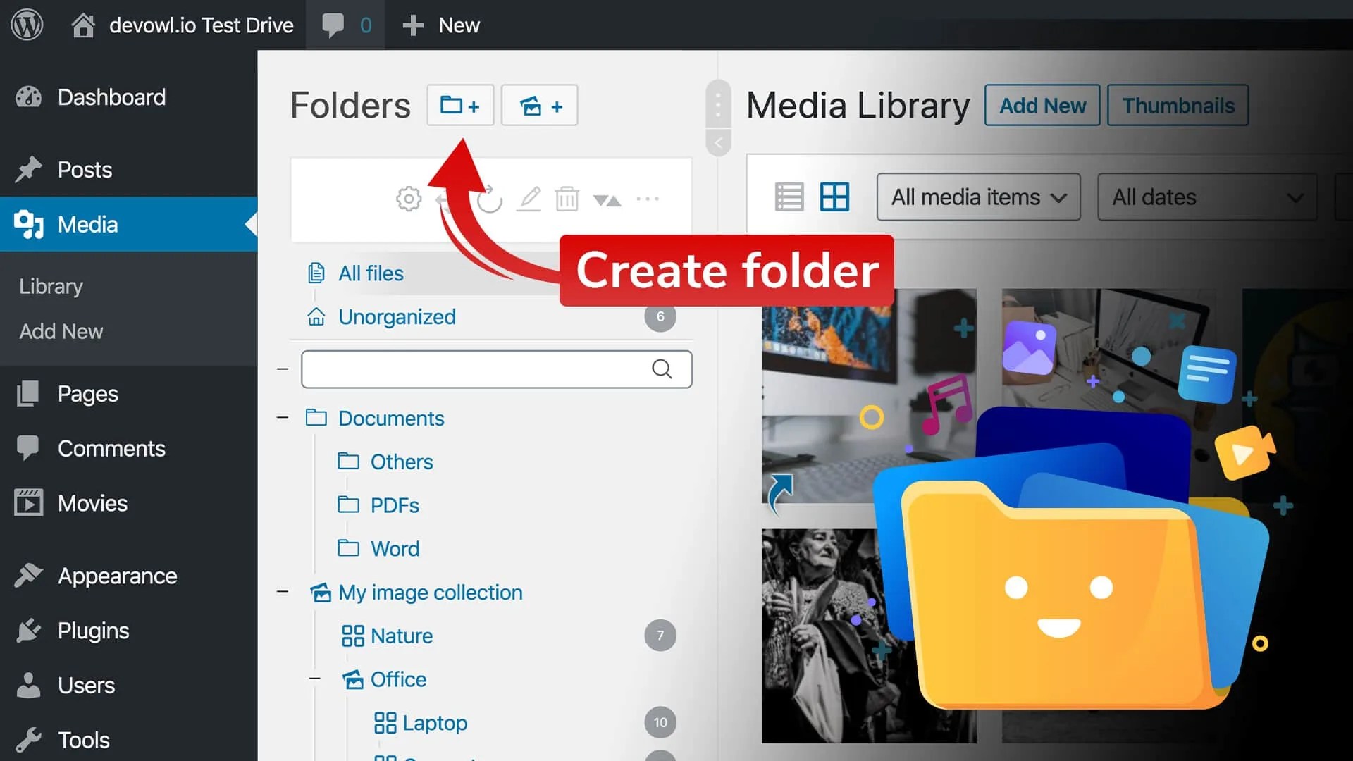 How to create folders in the WordPress Media Library?