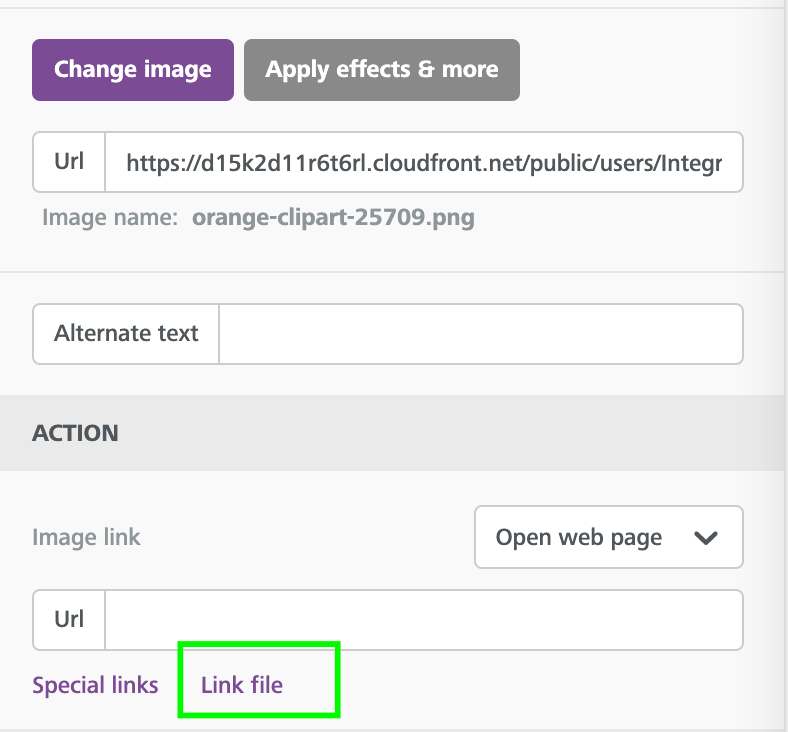 How can I upload a pdf and insert a link to it in the email? Beefree