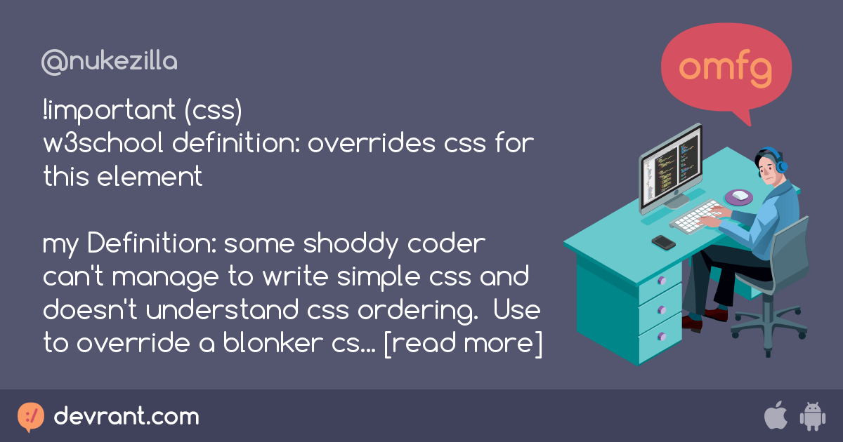 css !important (css) w3school definition overrides css for this