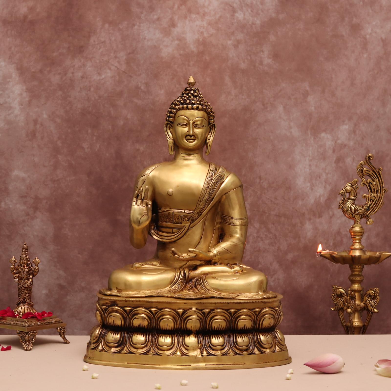 Large brass blessing buddha statue 21 inches devsabha