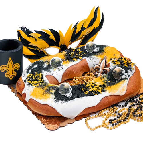FILLED BLACK & GOLD KING CAKE