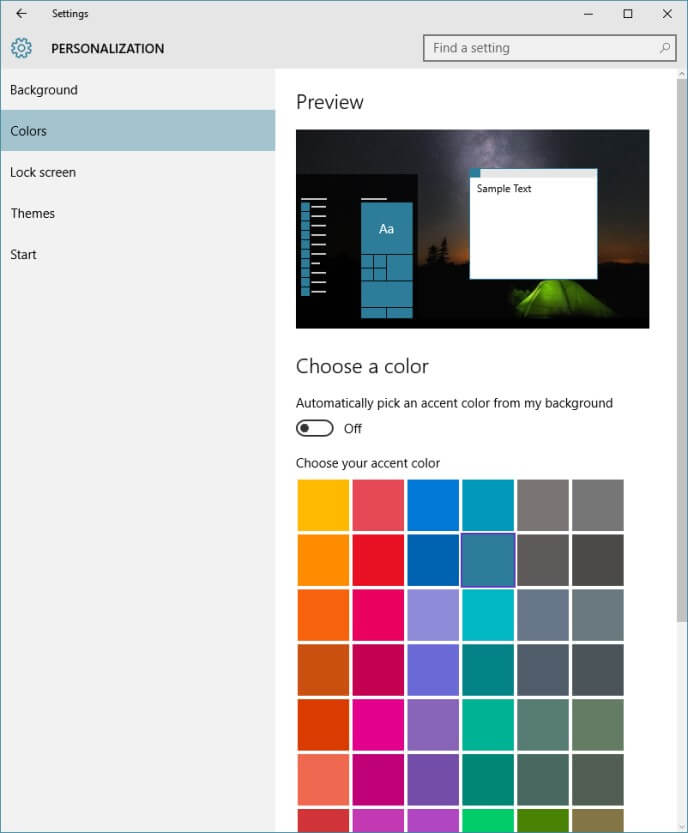 Reset Windows 10 background and text colours to default settings