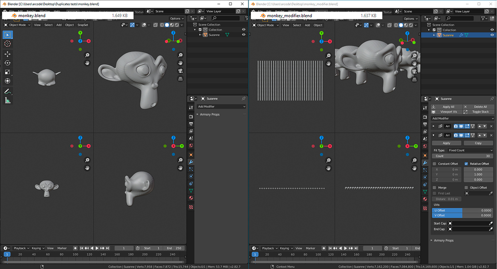 Array modifier eats up a lot of RAM and more duplicates methods