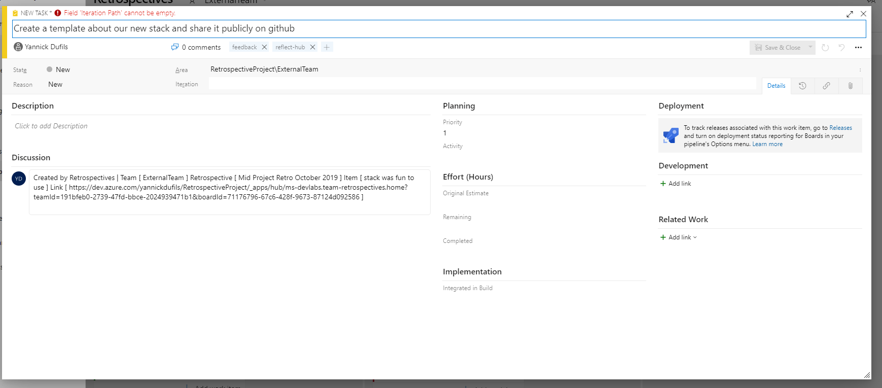 Process Using Retrospective Extension in Azure DevOps