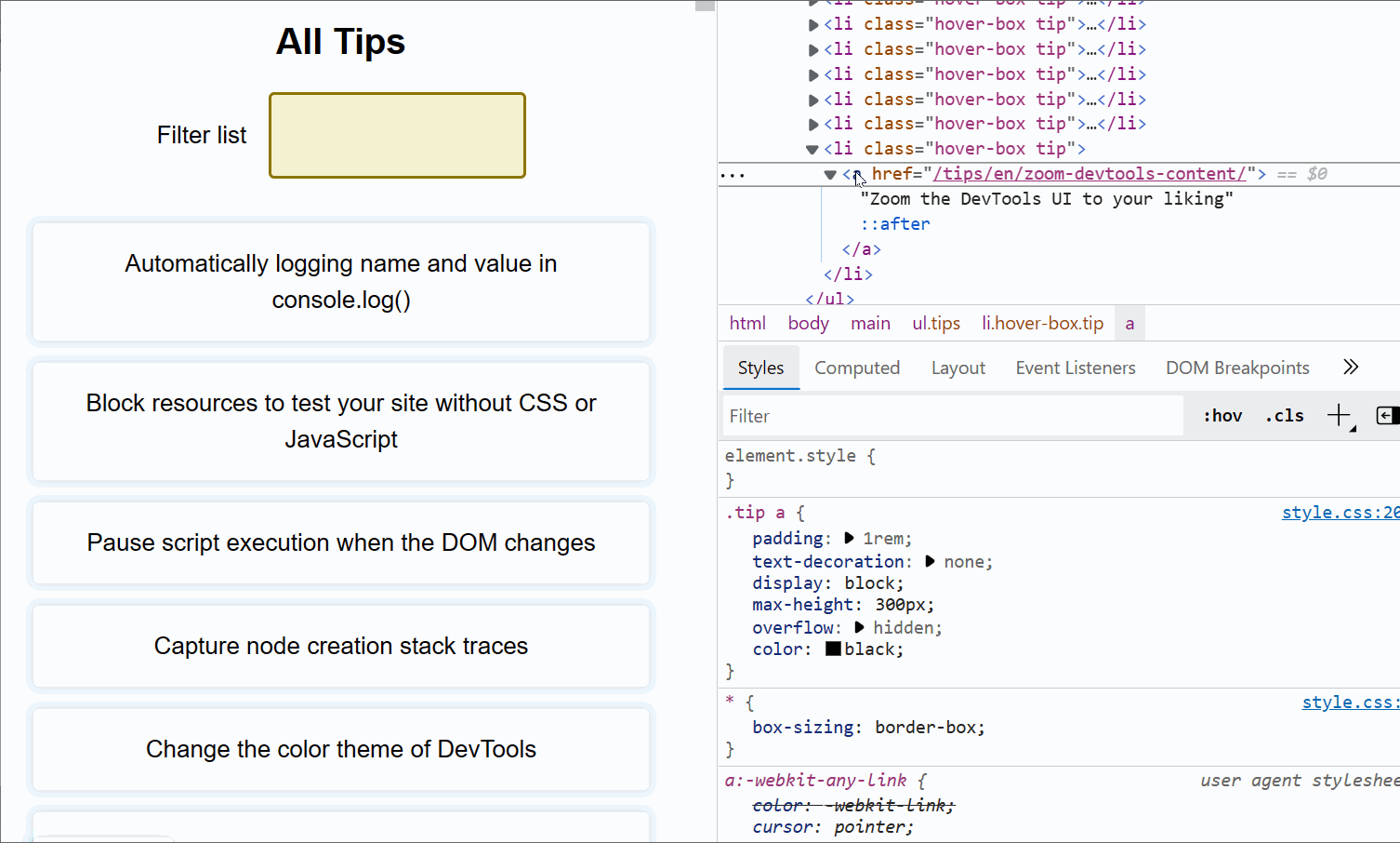 Scroll an element into view