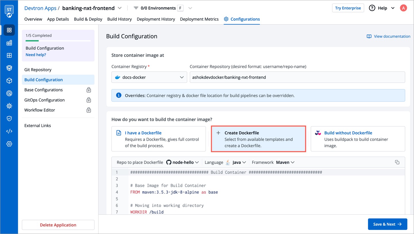Build Configuration Devtron