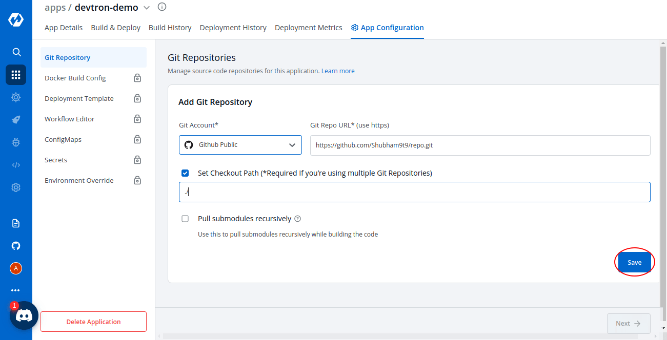 Git Repository Devtron