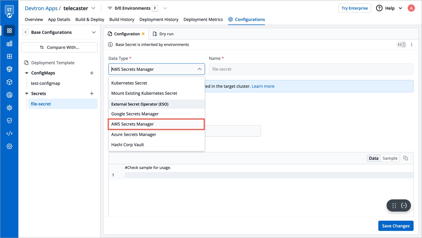 AWS Secrets Manager Devtron