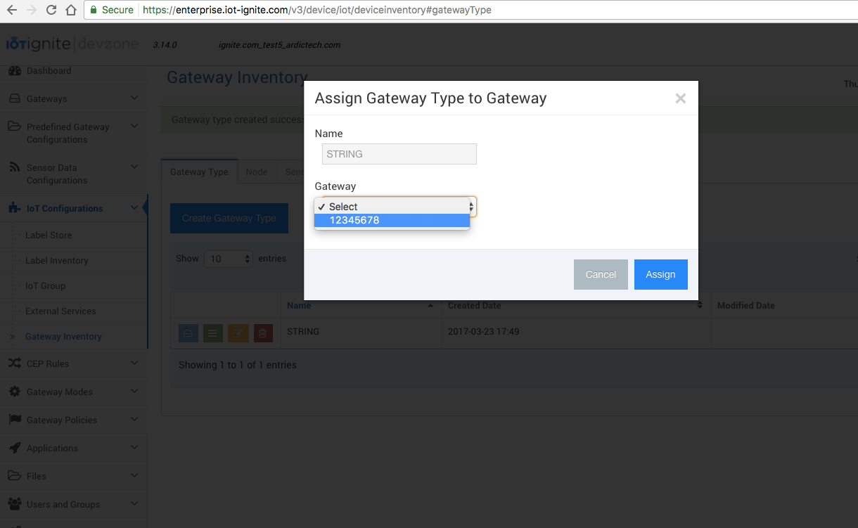 Step4 9Assign Gateway Type IoTIgnite Devzone