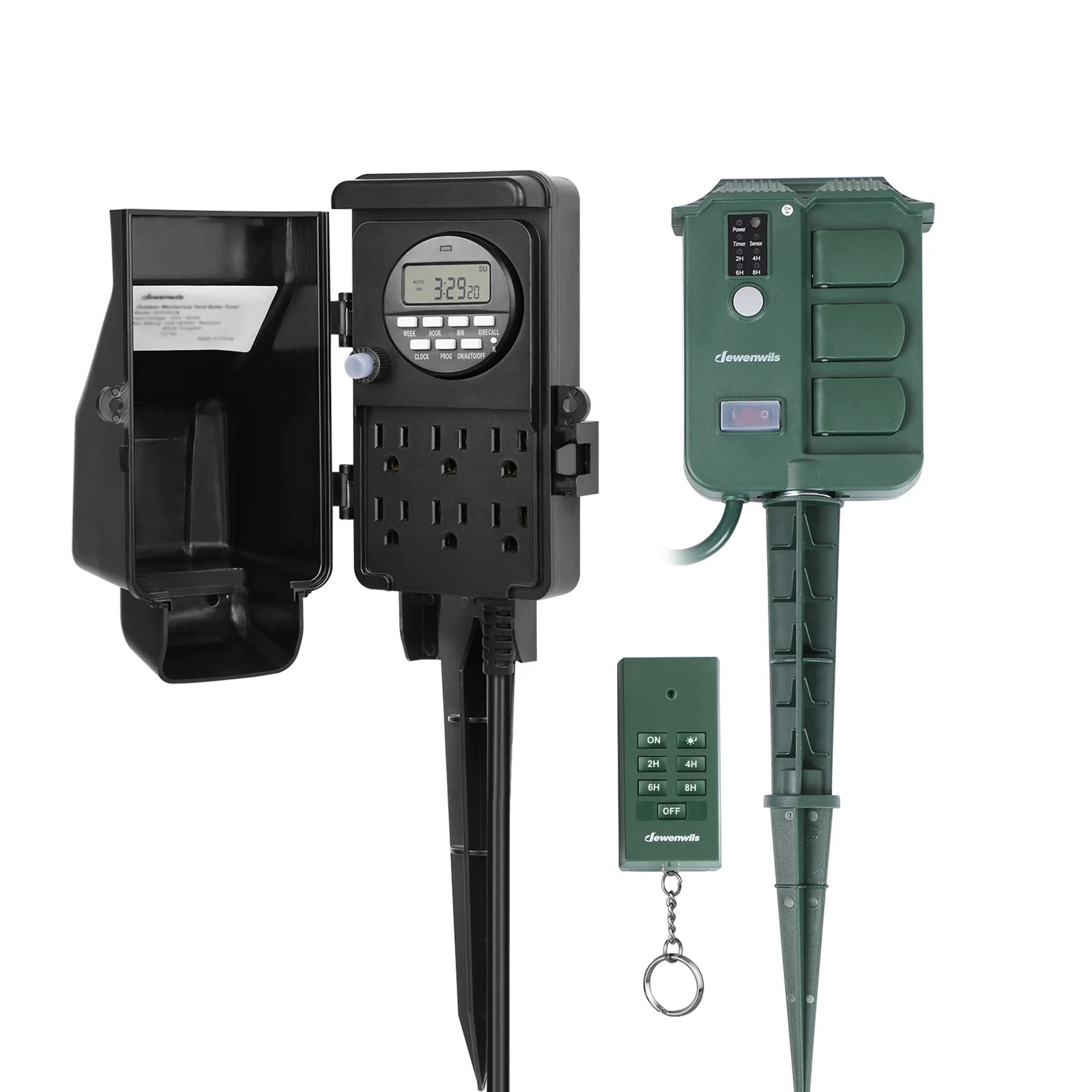 DEWENWILS Outdoor Waterproof Power Stake Timer with Grounded Outlets