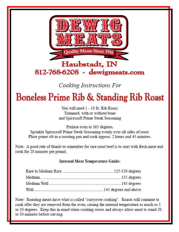 Prime Rib and Standing Rib Roast Cooking Instructions Dewig Meats