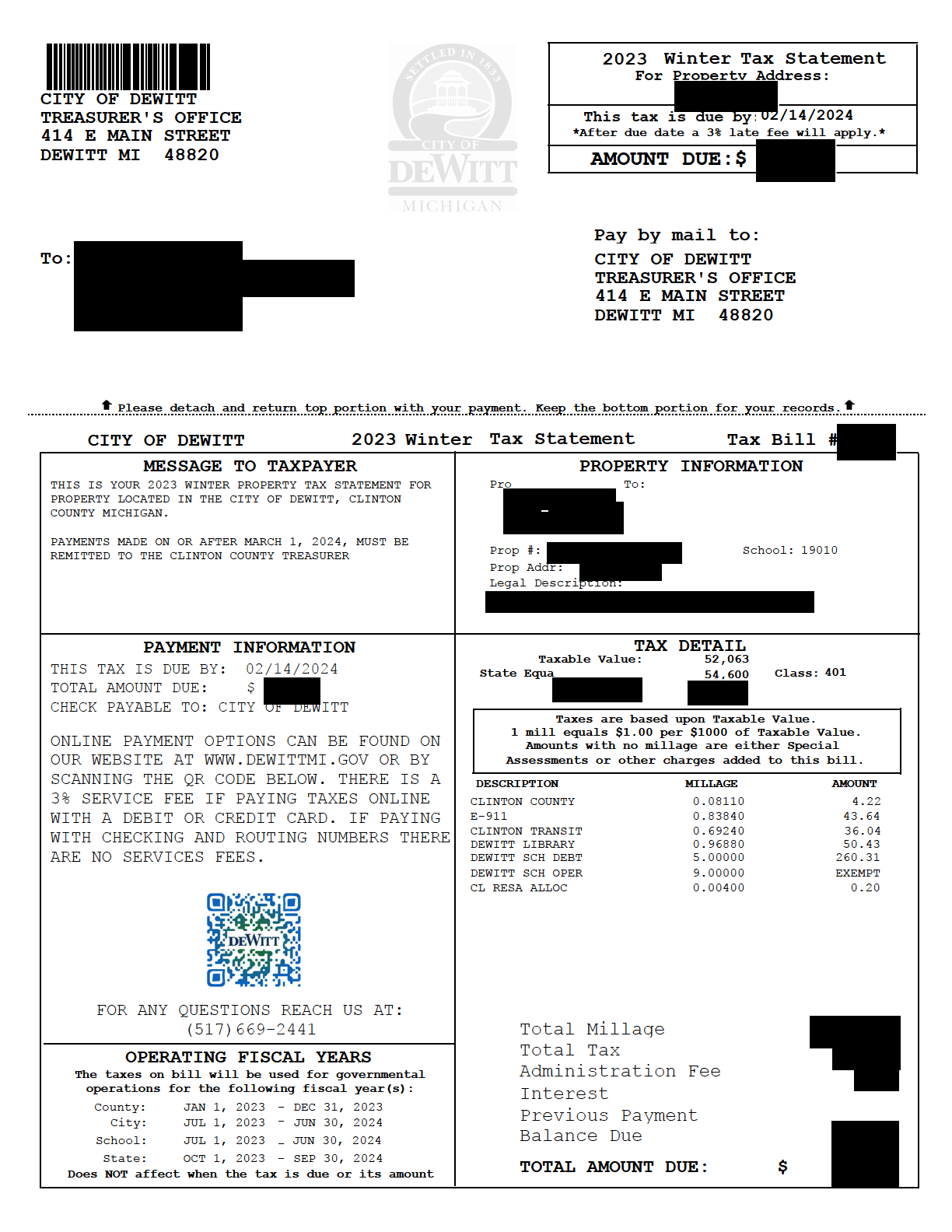 New Look for Tax Bills City of Dewitt
