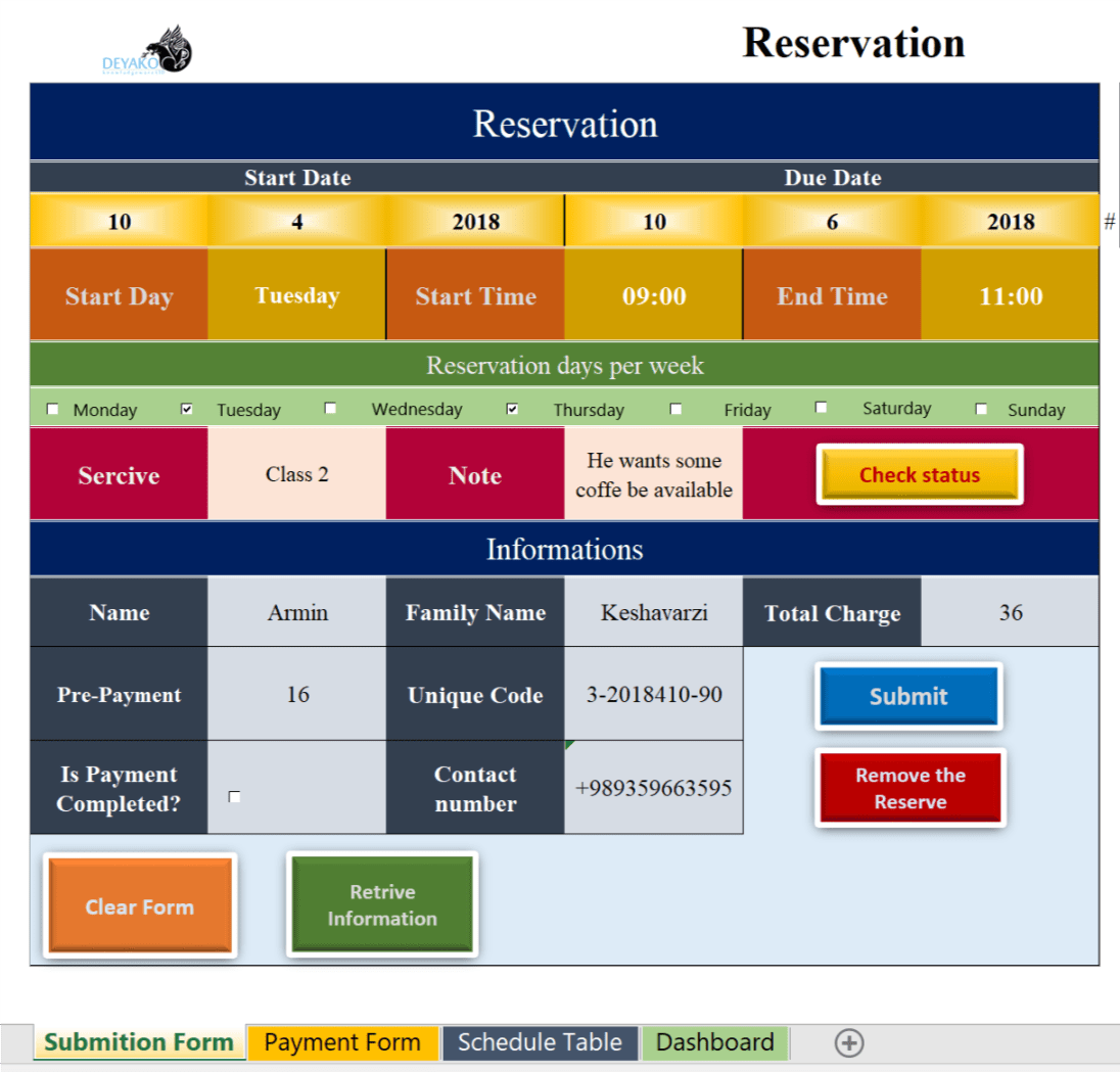 Manage reservations and scheduling Deyako