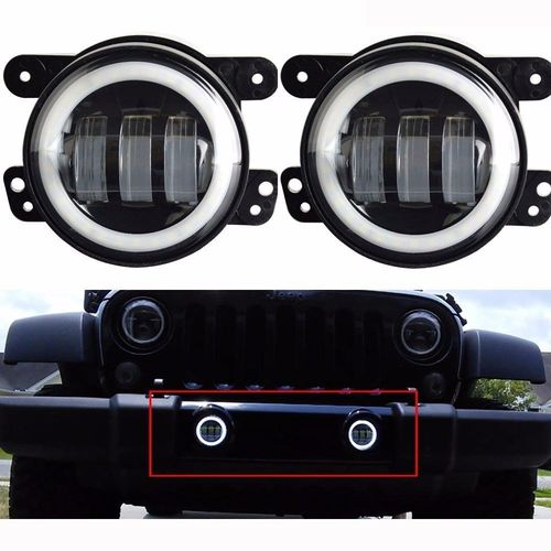 Pair 4 Inch 60W Led Fog Lights White Halo Ring for Jeep Wrangler 9715
