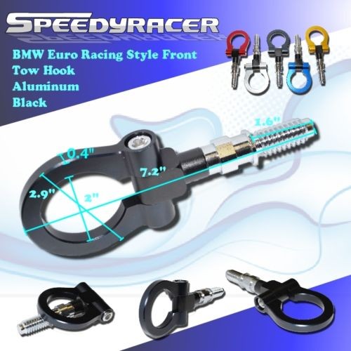 BMW Euro Racing Style Front Black Tow Hook Silver M3 X3 Z3 Z4 E30 E36 E46