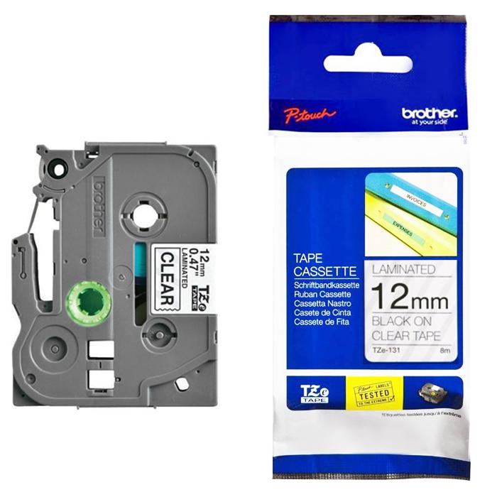 Brother Tape Cassette Black on Clear 12mm TZE131