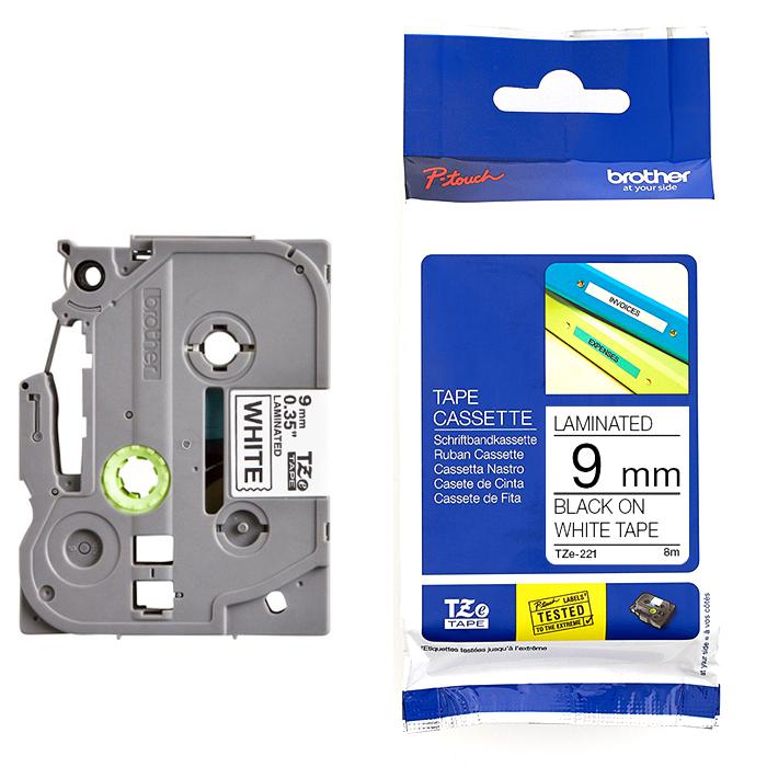 Brother Tape Cassette Black on White 9mm TZE221