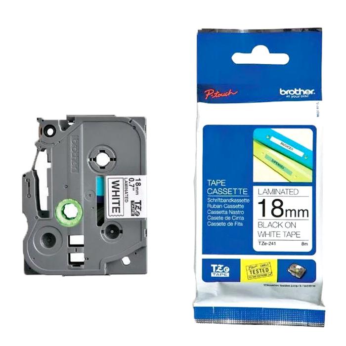 Brother Tape Cassette Black on White 18mm TZE241