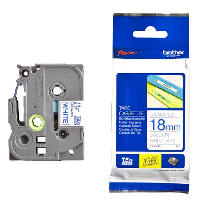 Brother Tape Cassette Blue on White 18mm TZE243
