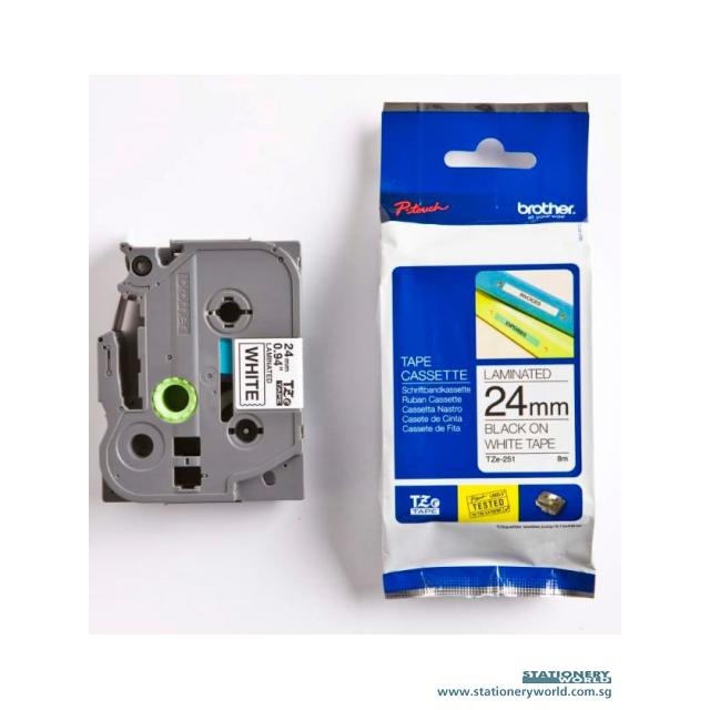 Brother Tape Cassette Black on White 24mm TZE251