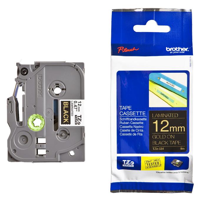 Brother Tape Cassette Gold on Black 12mm TZE334