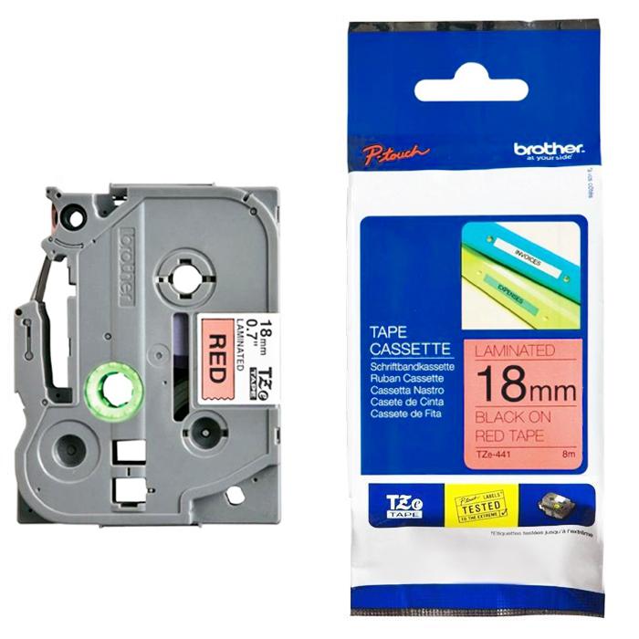 Brother Tape Cassette Black on Red 18mm TZE441