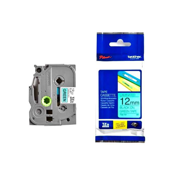 Brother Tape Cassette Black on Green 12mm TZE731