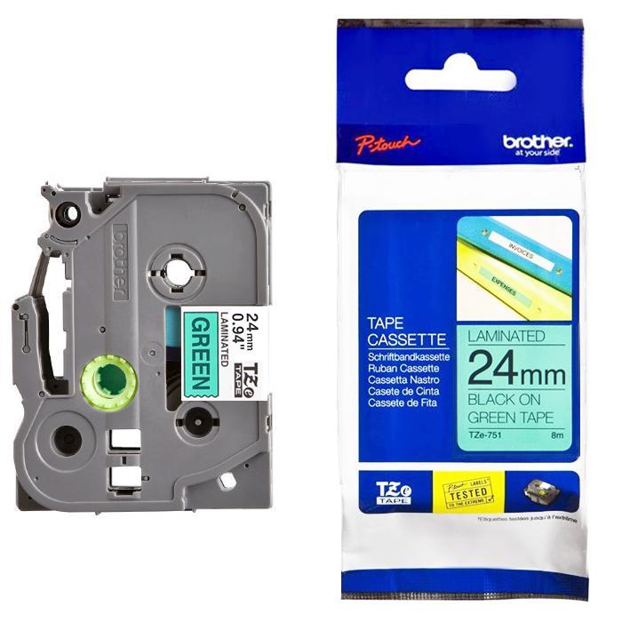 Brother Tape Cassette Black on Green 24mm TZE751