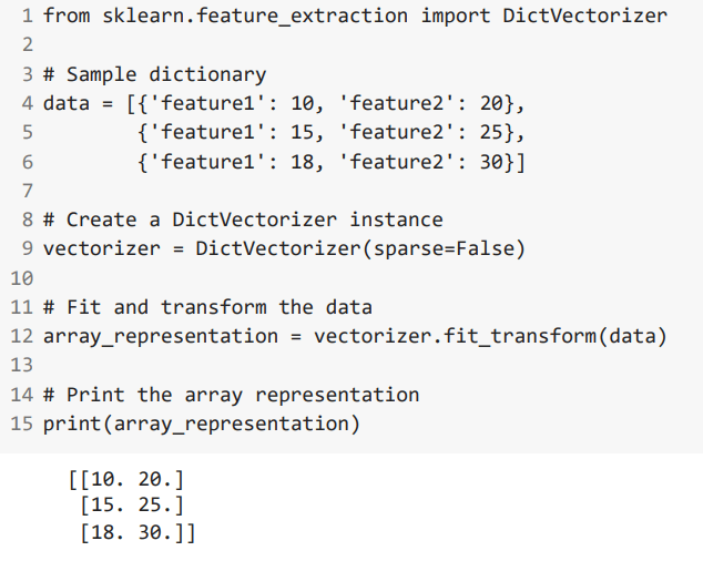 How to Convert Dict to Array in Python using dictvectorizer?