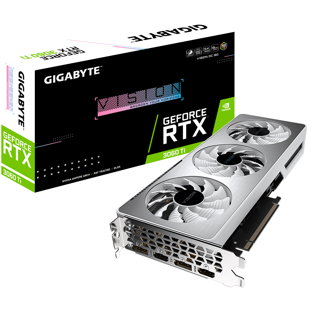 GIGABYTE RTX 3060TI VISION OC 8GB DDR6 256BIT GRAPHICS CARD INDFORCE 3X COOLING SYSTEM RGB
