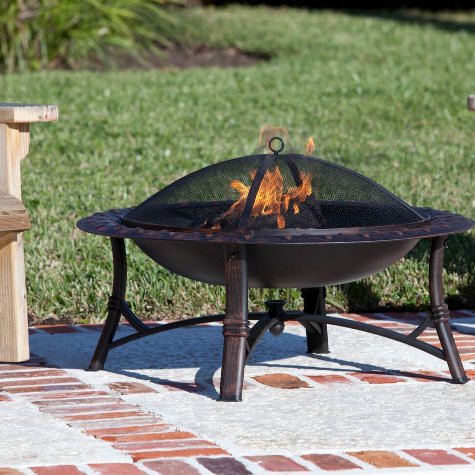Hammered Brushed Bronze Steel 35 inch Roman Fire Pit DFOHome