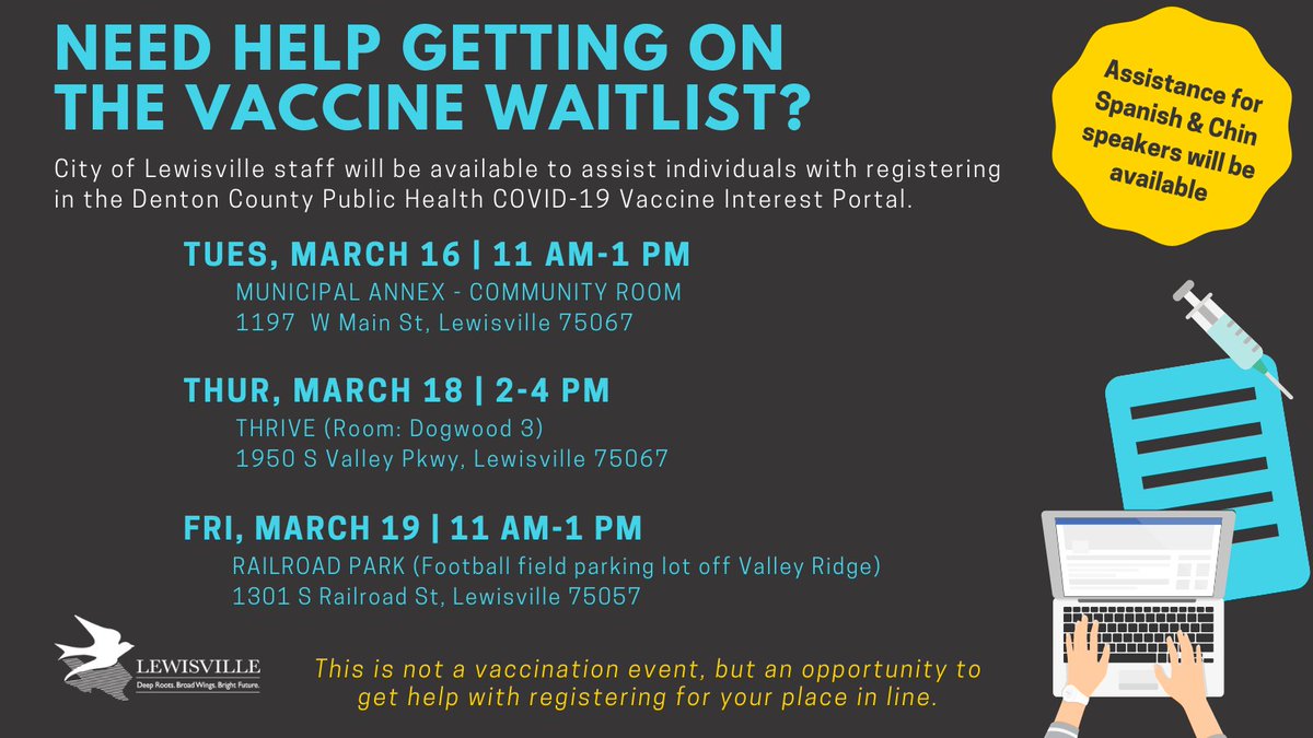 Vaccine registration events scheduled next week in Lewisville DFWHC