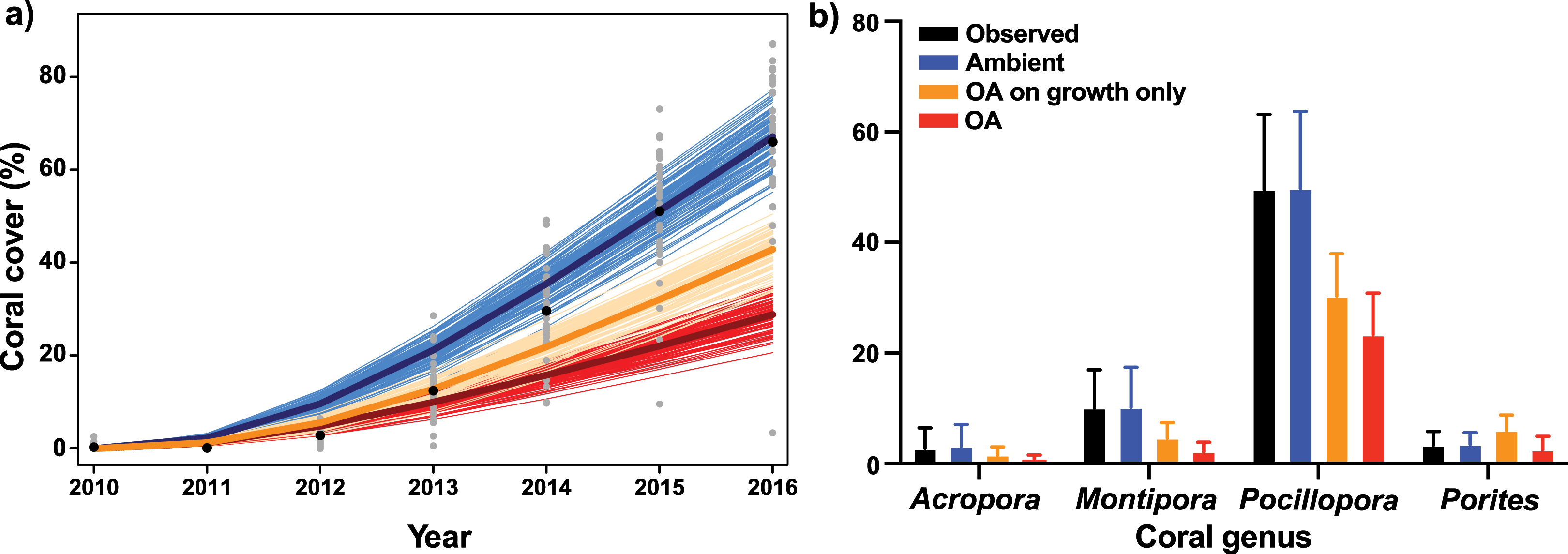 Scaling the effects of ocean acidification on coral growth and 