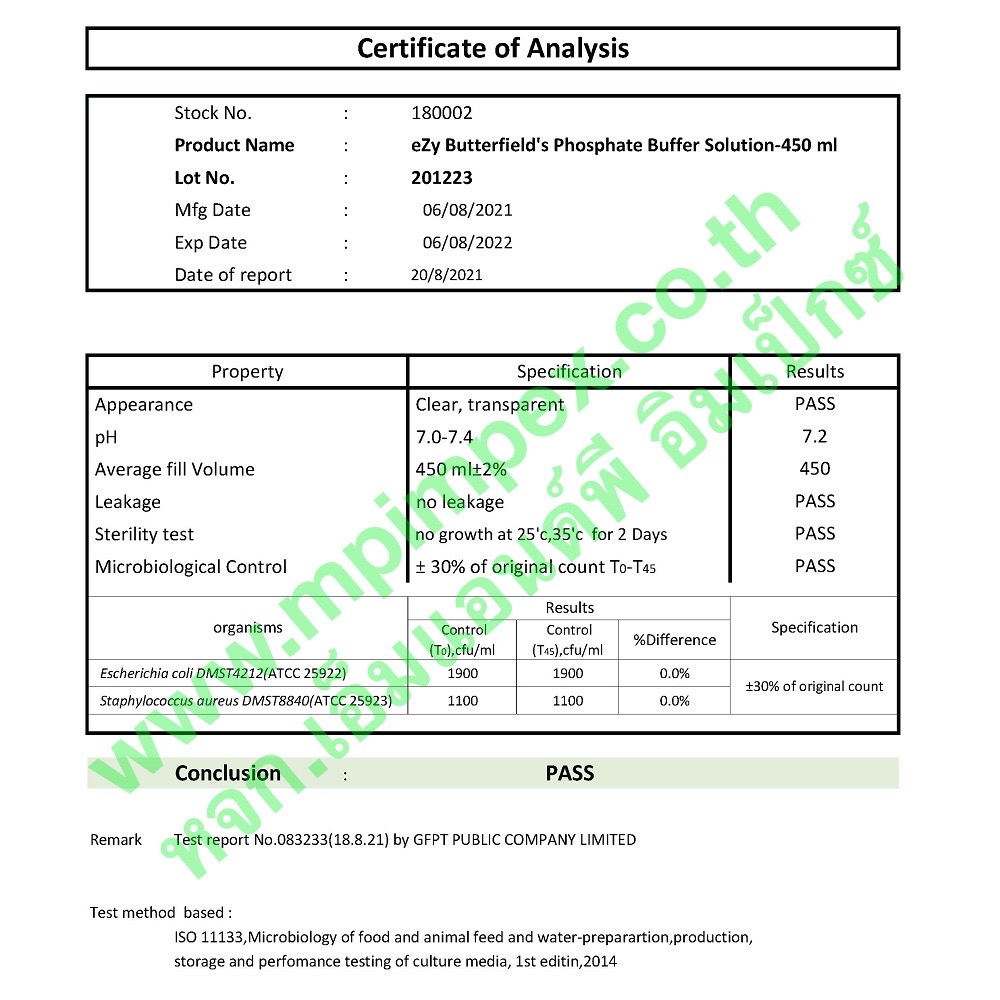 eZy™ Butterfield's PhosphateBuffered Dilution Water (pH 7.2), 90450