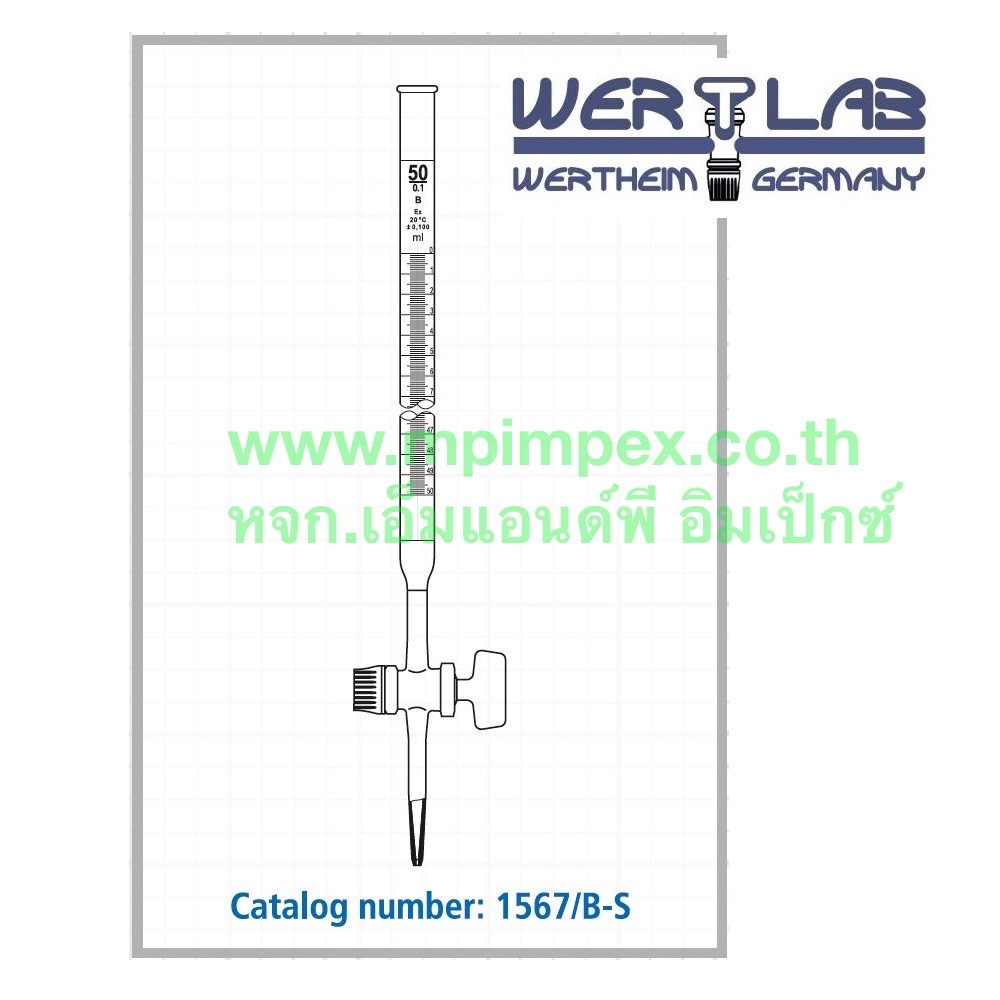 Wertlab™ Burette Straight PTFE Stopcock, Class AS, 10 50 มล. M&P