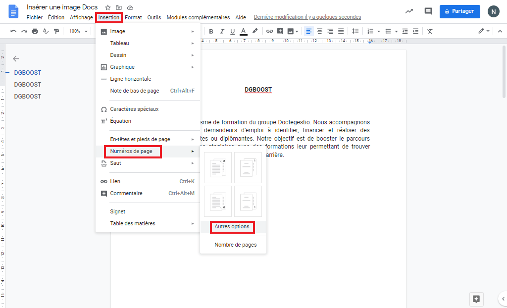 Comment paginer sur Google Docs ? Academie Avec