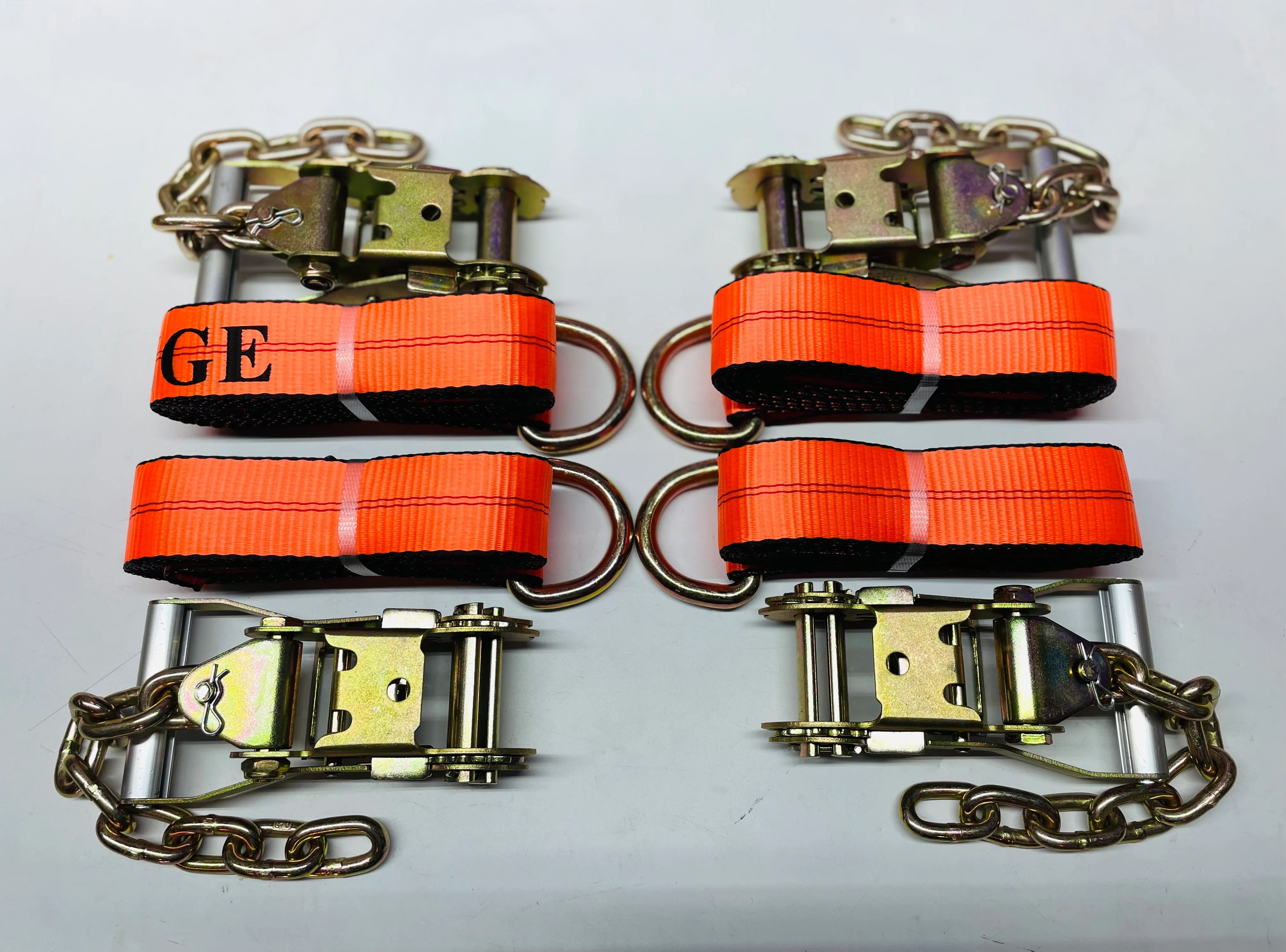 4 Point Rollback Tie Down Kit with D Ring Straps / Chain Tail Ratchet