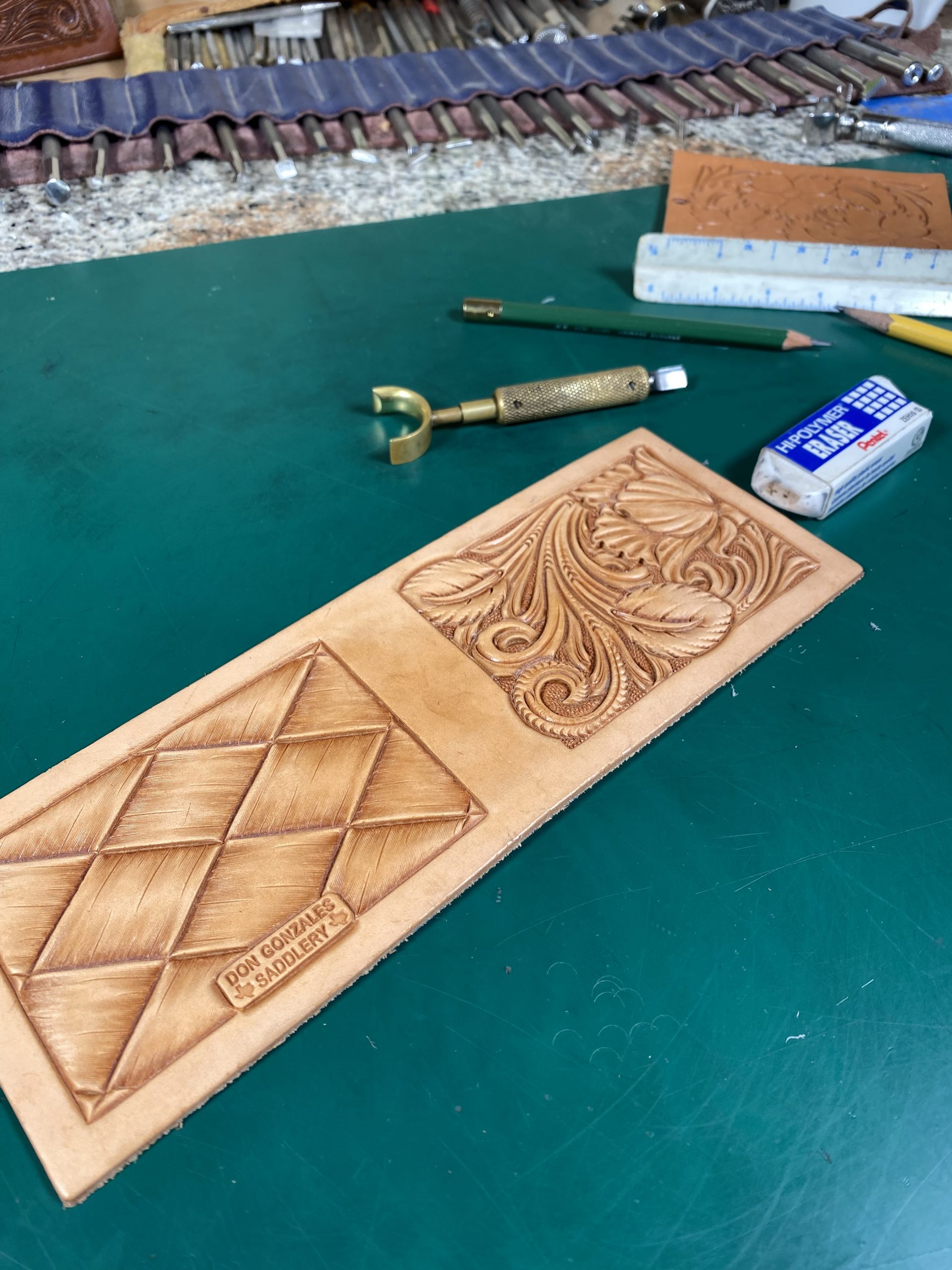 Large Basket Weave Pattern Hand Tooled Don Gonzales Saddlery