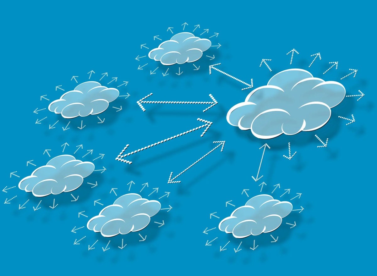 Illustration of serverless computing with cloud icons, functions, and event triggers