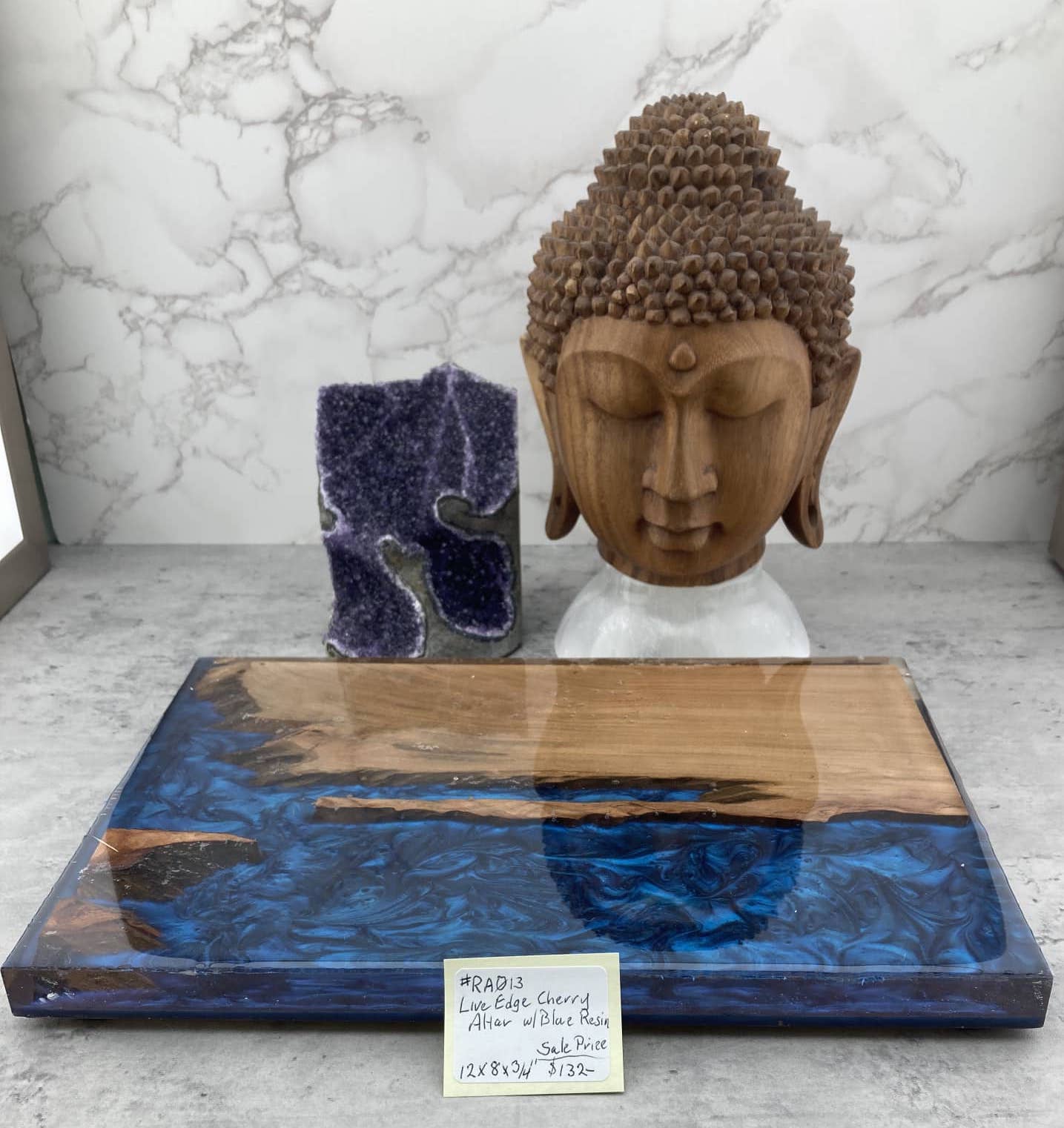 River Altar Live Edge Cherry with Blue Swirl Resin