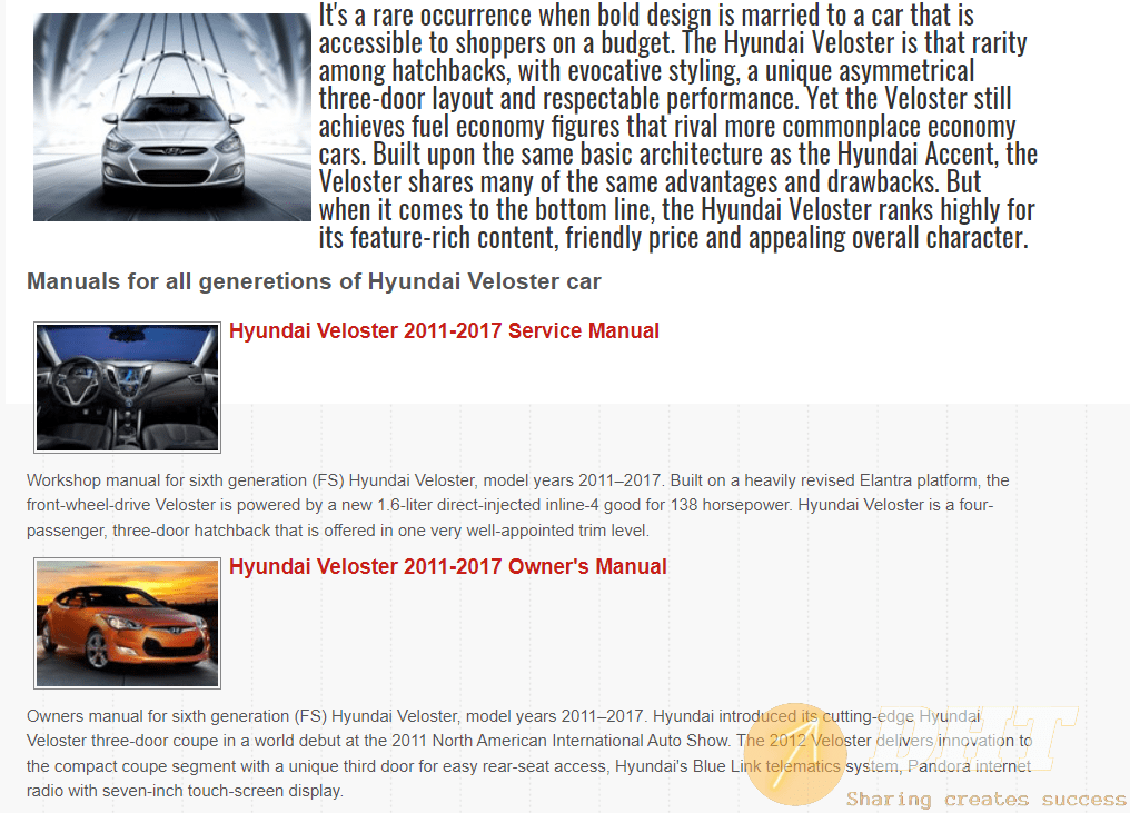 Hyundai Veloster (2011-2017) Workshop Manual | Automotive Software