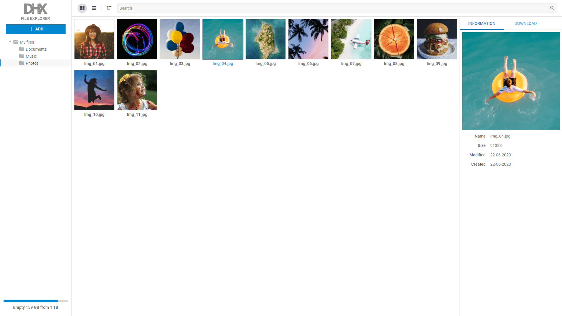 HTML5 File Manager DHTMLX JavaScript File Manager Library