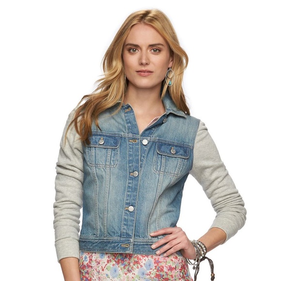 Chaps Jackets & Coats Chaps Womens Denim Jean Jacket W Knit Sleeves