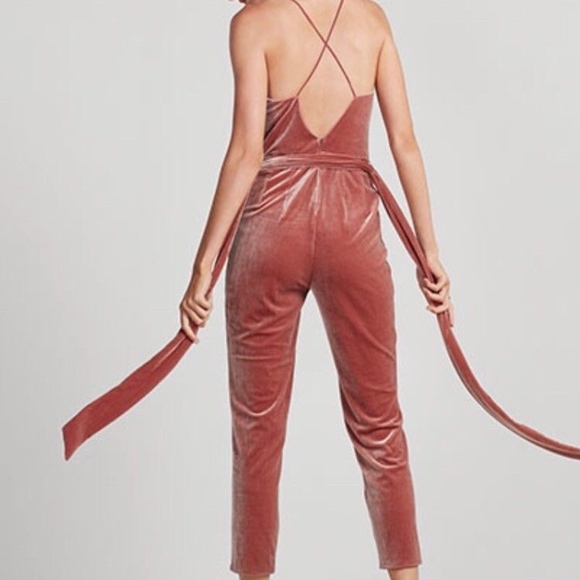 Express Pants & Jumpsuits R29 Pickexpress Velvet Jumpsuit Pink V Neck
