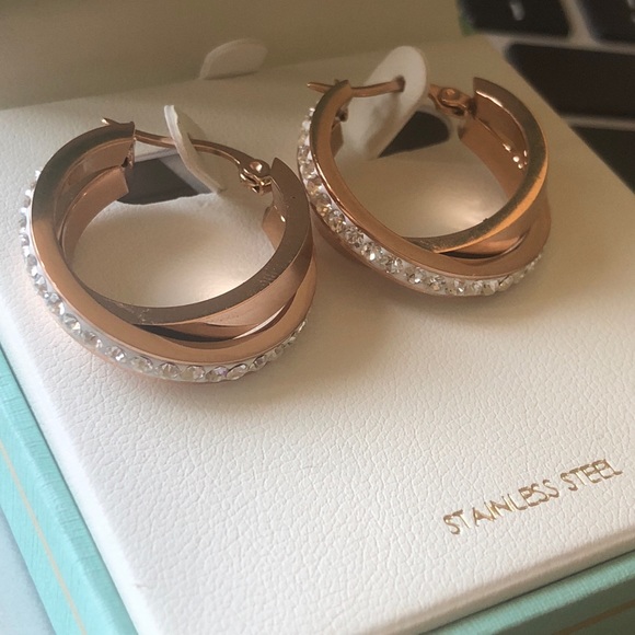 Jenni Park Jewelry Jp Dimond Hoop Kiss Earrings Stainless Steel Wbox