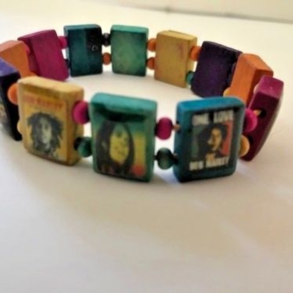 Vintage Jewelry Bob Marley Stretch Bracelet Vintage Wood One Love