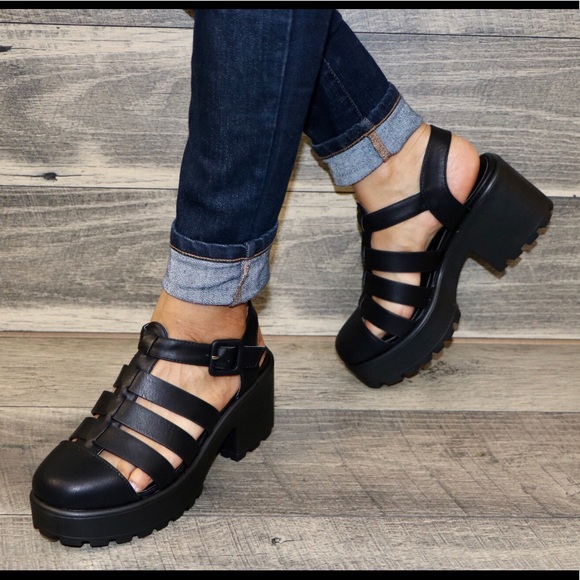 Black Caged Closed Toe Gladiator Platform Sandal Poshmark